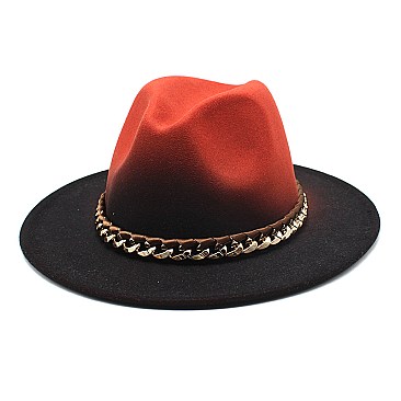 2 Tone Chain Accent Fedora Hat