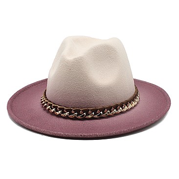 2 Tone Chain Accent Fedora Hat