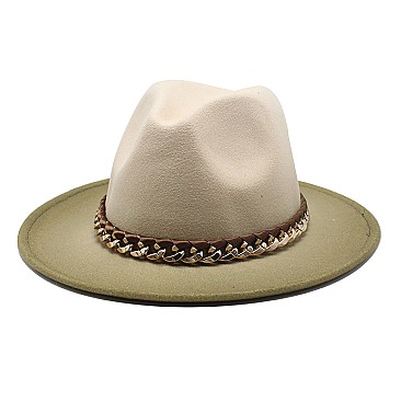 2 Tone Chain Accent Fedora Hat