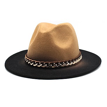 2 Tone Chain Accent Fedora Hat