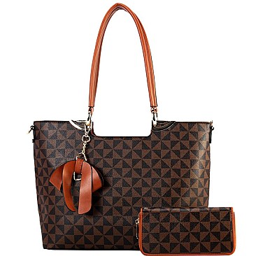 Bow Accent Monogram Two-Tone Tote Wallet SET MH-007-7283W