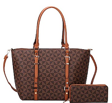 2 IN 1 STYLISH CHECKERED BUCKLE TOTE BAG WALLET SET
