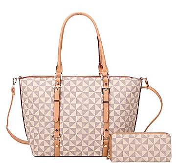 2 IN 1 STYLISH CHECKERED BUCKLE TOTE BAG WALLET SET