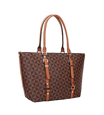 2 IN 1 STYLISH CHECKERED BUCKLE TOTE BAG WALLET SET