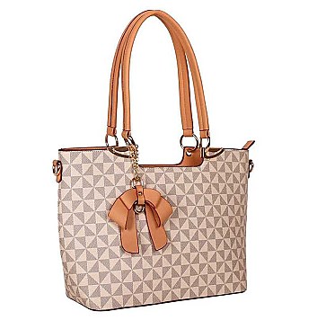 2IN1 FASHION RIBBON CHECKERED TOTE BAG WITH MATCHING WALLET