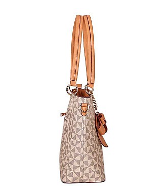 2IN1 FASHION RIBBON CHECKERED TOTE BAG WITH MATCHING WALLET