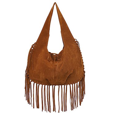 Suede Fringe Hobo Shoulder Bag