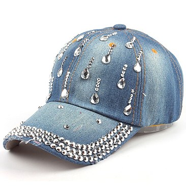 Driping Diamond Rhinestone Denim Cap