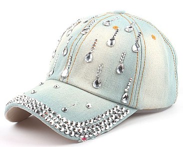 Driping Diamond Rhinestone Denim Cap