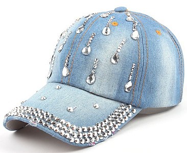 Driping Diamond Rhinestone Denim Cap