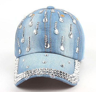 Driping Diamond Rhinestone Denim Cap