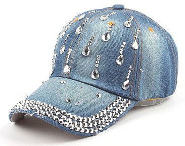 Driping Diamond Rhinestone Denim Cap