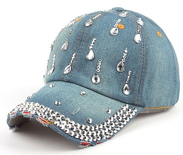 Driping Diamond Rhinestone Denim Cap