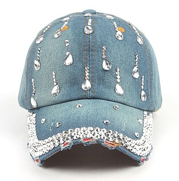 Driping Diamond Rhinestone Denim Cap