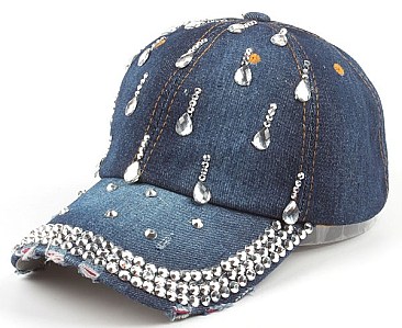 Driping Diamond Rhinestone Denim Cap