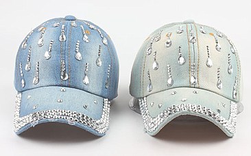 Driping Diamond Rhinestone Denim Cap
