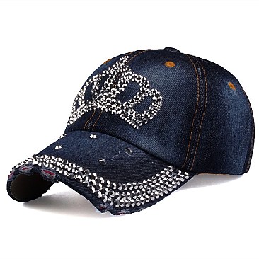 Rhinestone Crystal Studded Crown Denim Cap