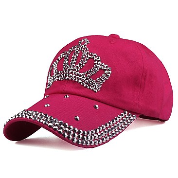 Rhinestone Crystal Studded Crown Denim Cap