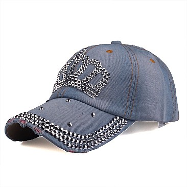 Rhinestone Crystal Studded Crown Denim Cap