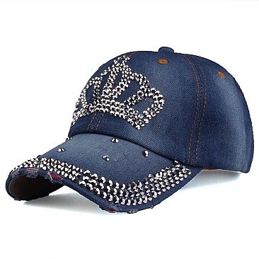 Rhinestone Crystal Studded Crown Denim Cap