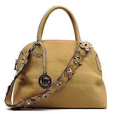 Fashion Dome Satchel with Flower Strap