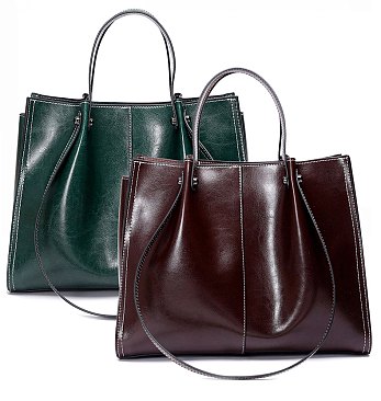 Smooth Genuine Leather Satchel - Shoulder Bag