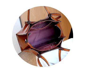 Smooth Genuine Leather Satchel - Shoulder Bag