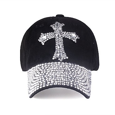 Crystal Cross Embelished Denim Cap