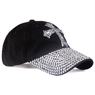 Crystal Cross Embelished Denim Cap