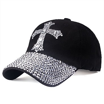 Crystal Cross Embelished Denim Cap