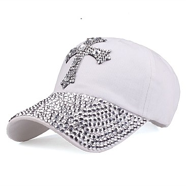 Crystal Cross Embelished Denim Cap