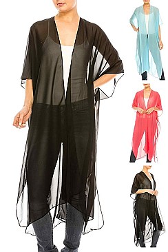 Pack of 12 Pieces Stylish Sheer Solid Kimono Cardigan LAHN015