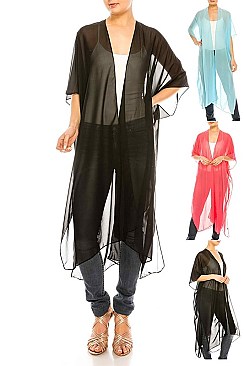Pack of 12 Pieces Stylish Sheer Solid Kimono Cardigan LAHN015