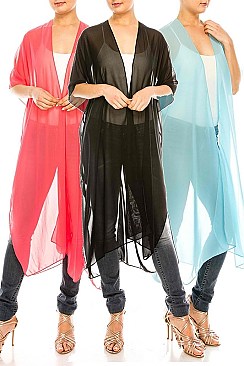 Pack of 12 Pieces Stylish Sheer Solid Kimono Cardigan LAHN015