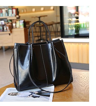Smooth Genuine Leather Satchel - Shoulder Bag