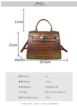 Medium Size Exceptional Crocodile Padlock Multi Tone Satchel