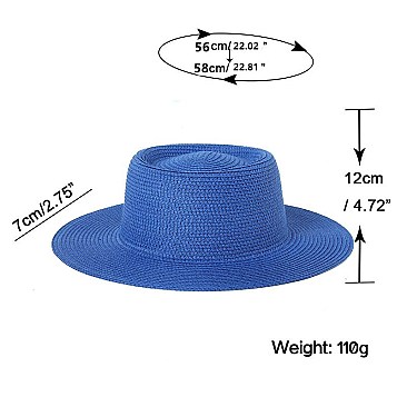 Flat Top Fedora Straw Hat -NEW