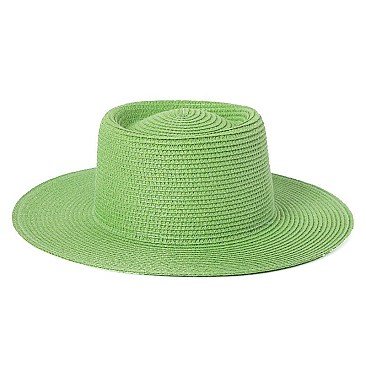 Flat Top Fedora Straw Hat -NEW