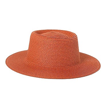 Flat Top Fedora Straw Hat -NEW