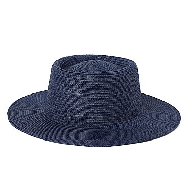 Flat Top Fedora Straw Hat -NEW