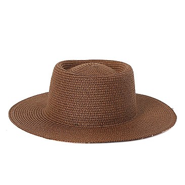 Flat Top Fedora Straw Hat -NEW