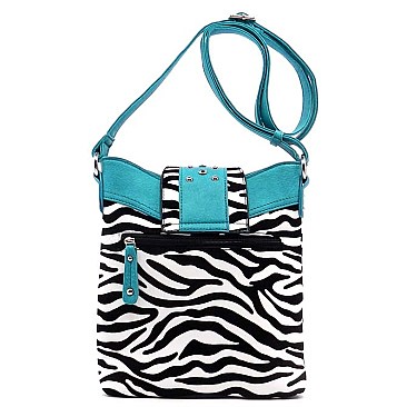 Rhinestone Buckle Zebra Cross Body