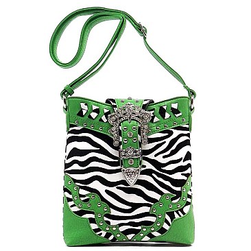 Rhinestone Buckle Zebra Cross Body