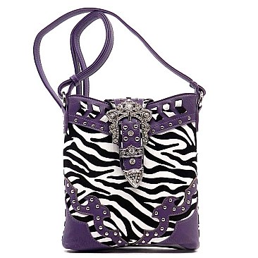 Rhinestone Buckle Zebra Cross Body