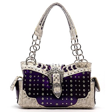 Western Buckle Rhinestone Studded Shoulder Bag