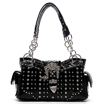 Western Buckle Rhinestone Studded Shoulder Bag