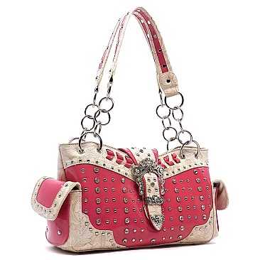 Western Buckle Rhinestone Studded Shoulder Bag