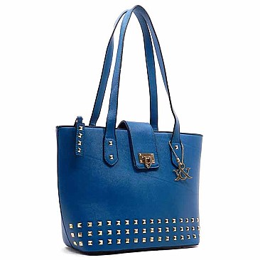 Hue & Ash Studded Flap Top Tote