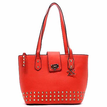 Hue & Ash Studded Flap Top Tote