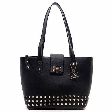 Hue & Ash Studded Flap Top Tote